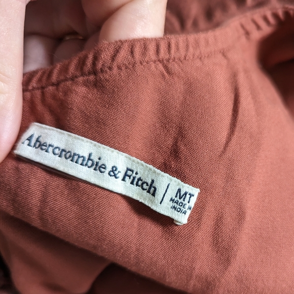 Abercrombie & Fitch Linen Blend One Shoulder Mini Dress , Terracotta, Medium - Picture 4 of 4